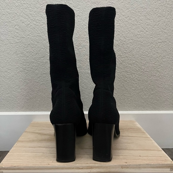 Charles Jourdan Black Knit Block Heel Mid Calf Sock Boot 7.5 - Picture 4 of 5